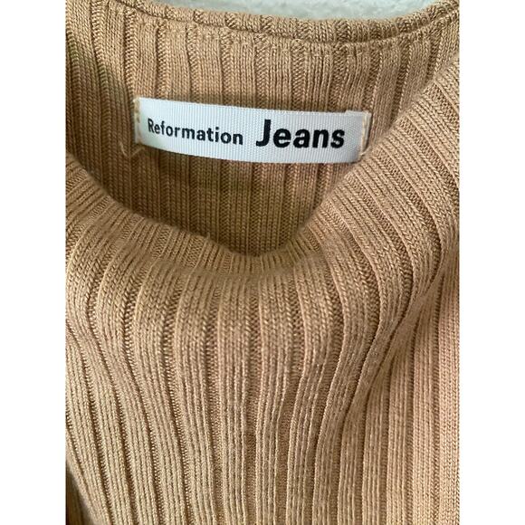 Reformation Kazu Jumpsuit Small Brown Tan Wide Leg Ribbed Knit One Piece Neutral - Picture 9 of 16